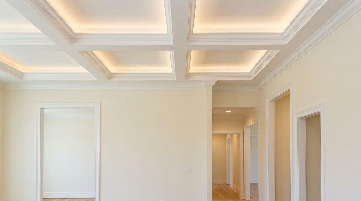 Plafond cathédrale fraîchement peint en blanc satin