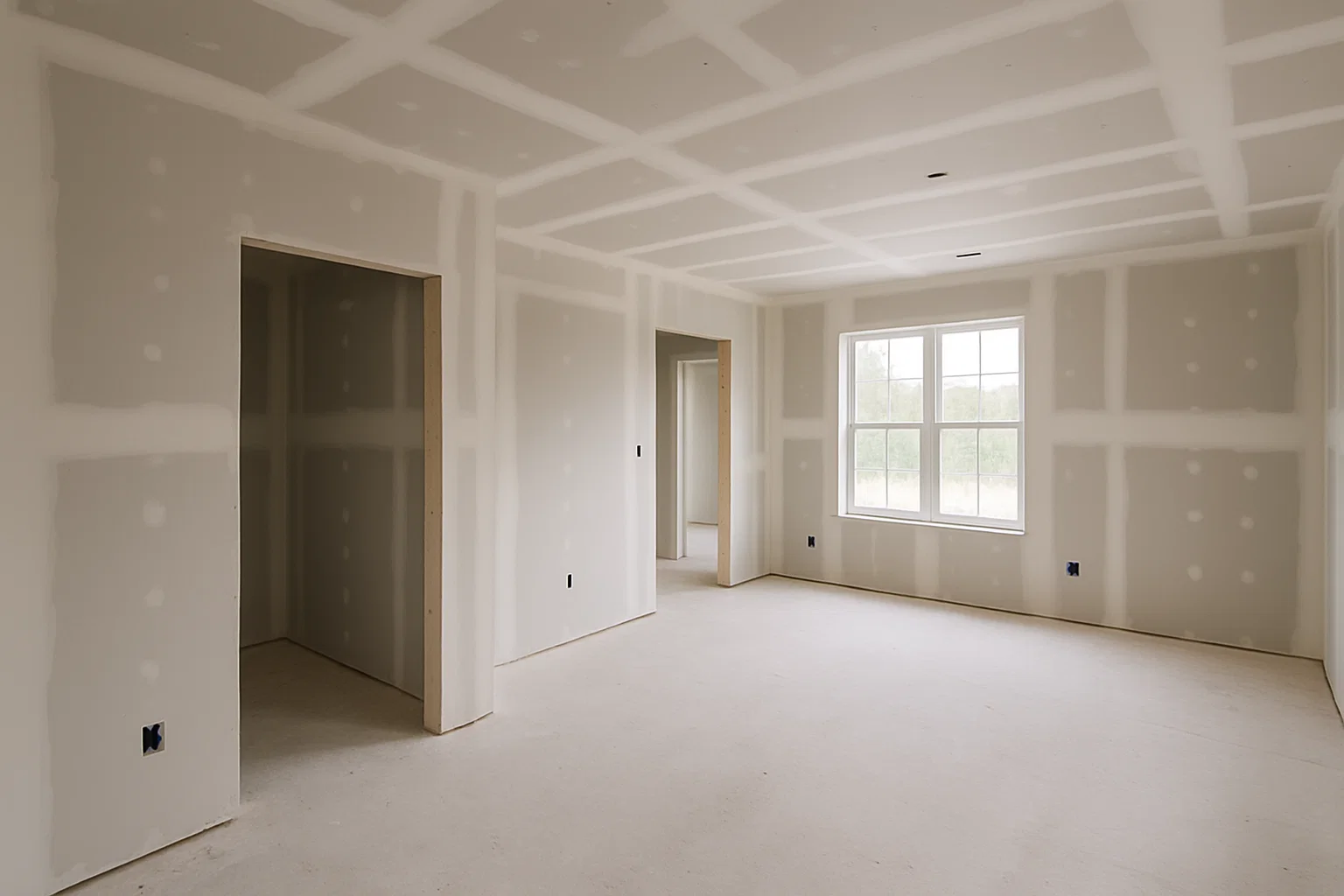 La même chambre avant peinture, drywall non fini
