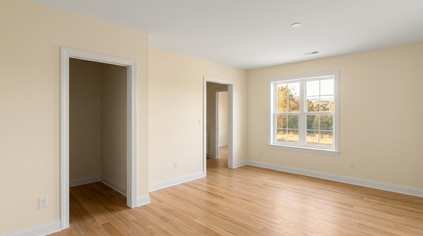Chambre vide repeinte en crème chaud